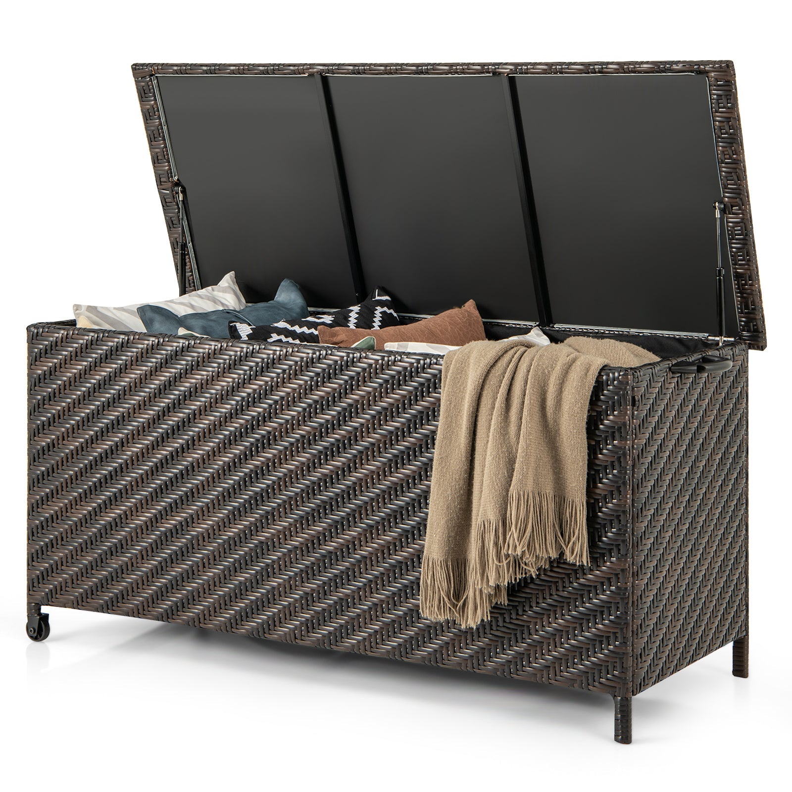 85 Gallon Outdoor Storage Box with Removable Liner and Universal Wheels-Brown - Tampa Home & Garden Store