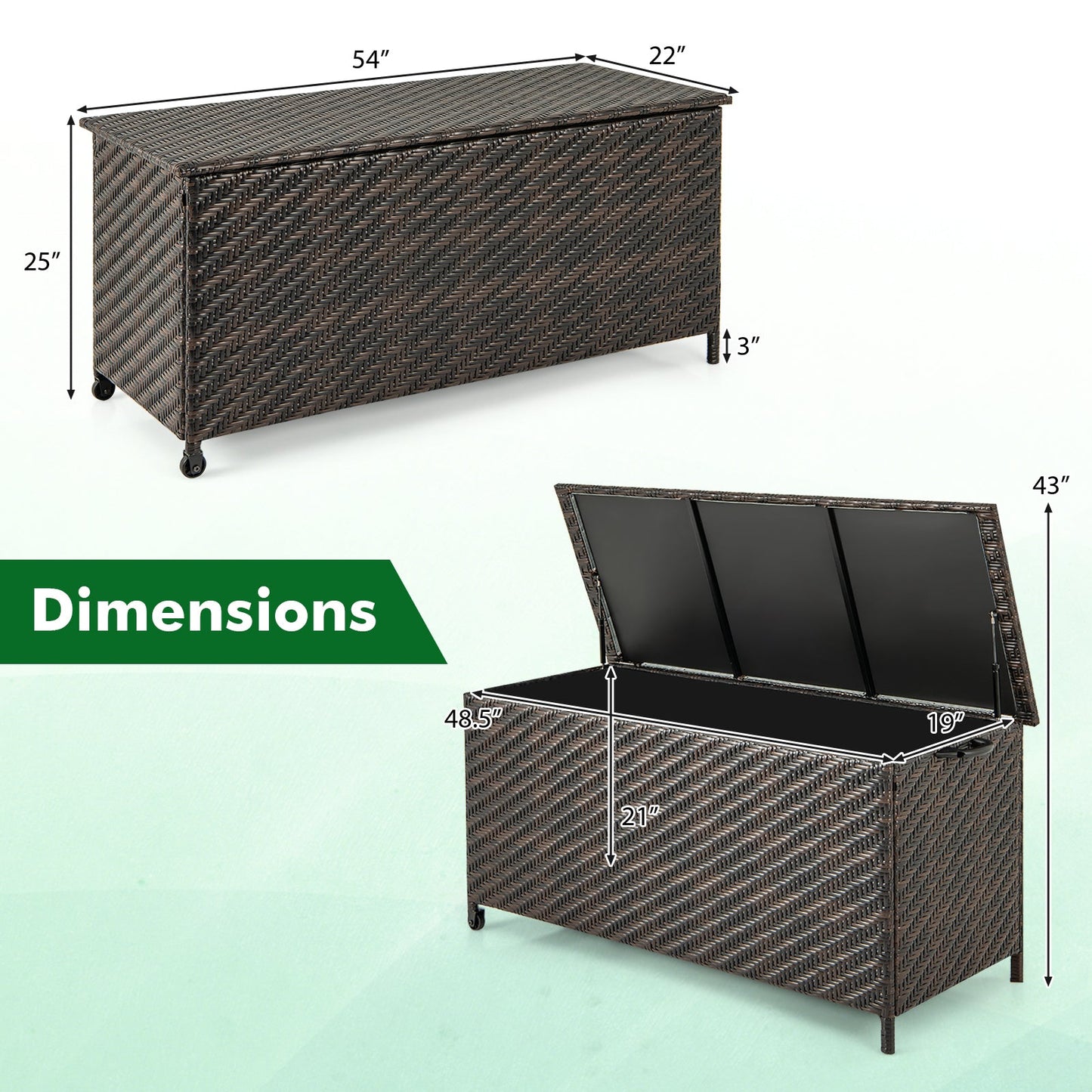 85 Gallon Outdoor Storage Box with Removable Liner and Universal Wheels-Brown - Tampa Home & Garden Store