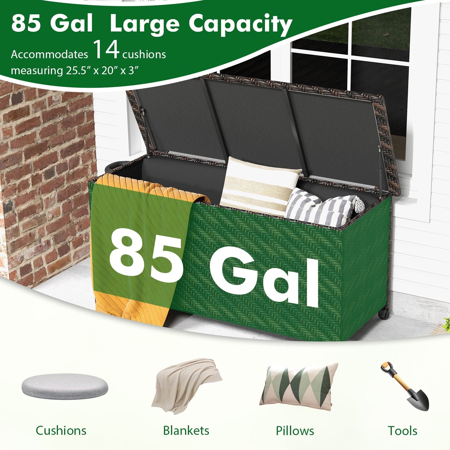 85 Gallon Outdoor Storage Box with Removable Liner and Universal Wheels-Brown - Tampa Home & Garden Store