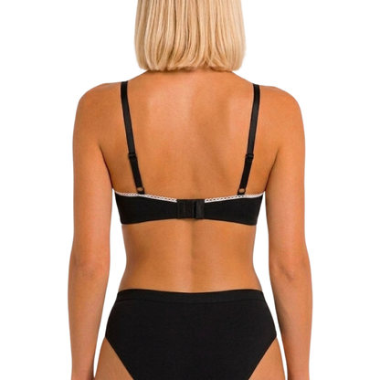 Wireless Plunge Bralette in black organic cotton with lace-trim band Net Positive on Tampa Home & Garden Store