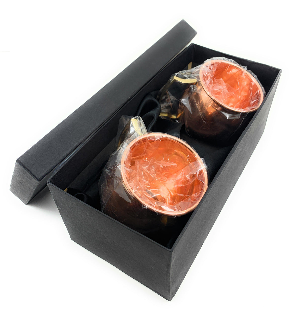 Vibhsa hammered Moscow Mule mugs set of 2, copper finish in a black gift box on Tampa Home & Garden Store