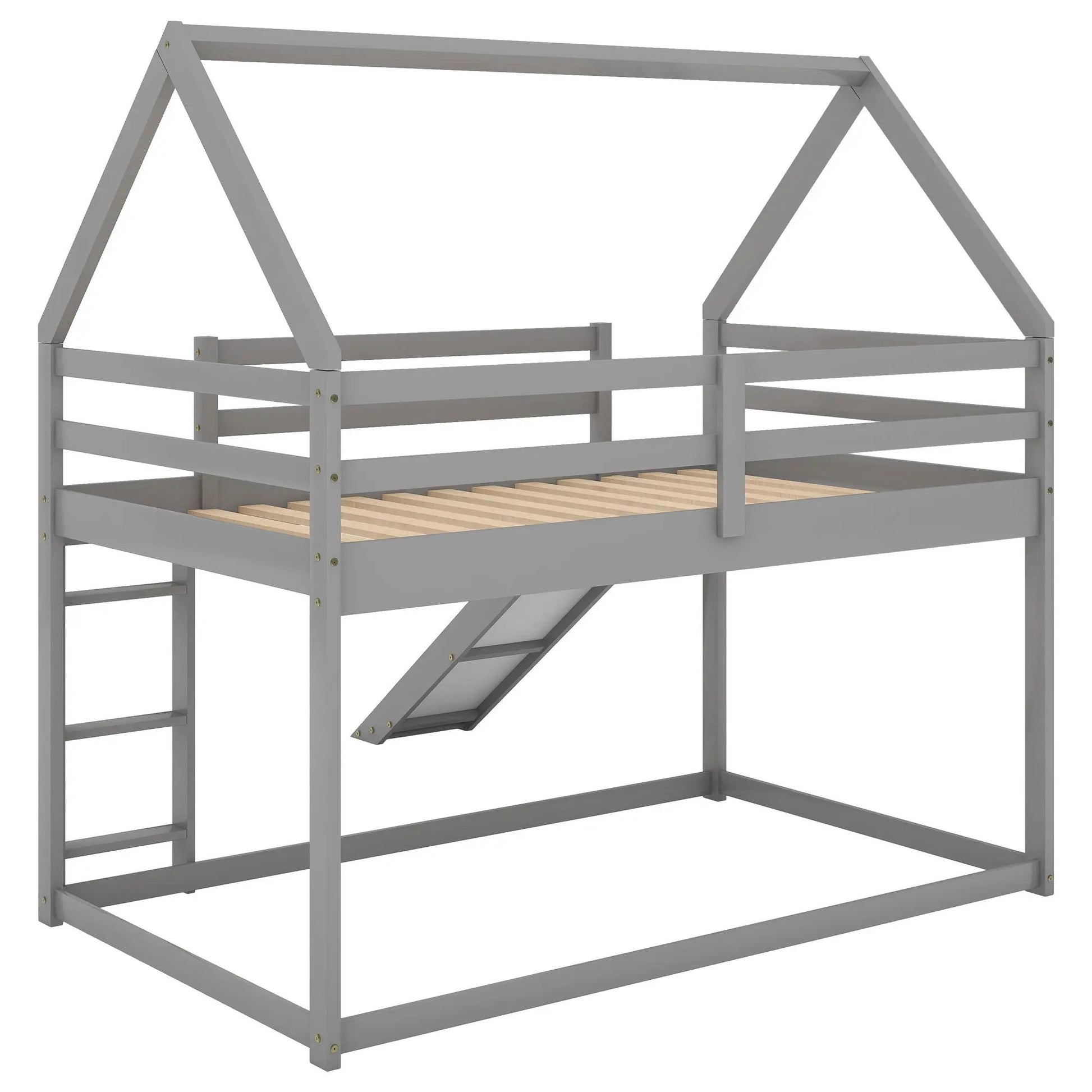 House Shape Bunk Bed With Slide And Ladder, gray finish, Unique Piece Furniture on Tampa Home & Garden Store