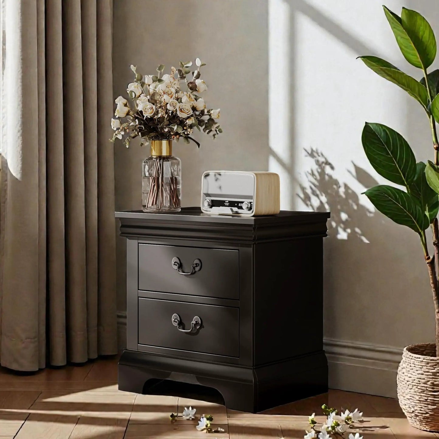 Nightstand With Two Drawers Classic Design