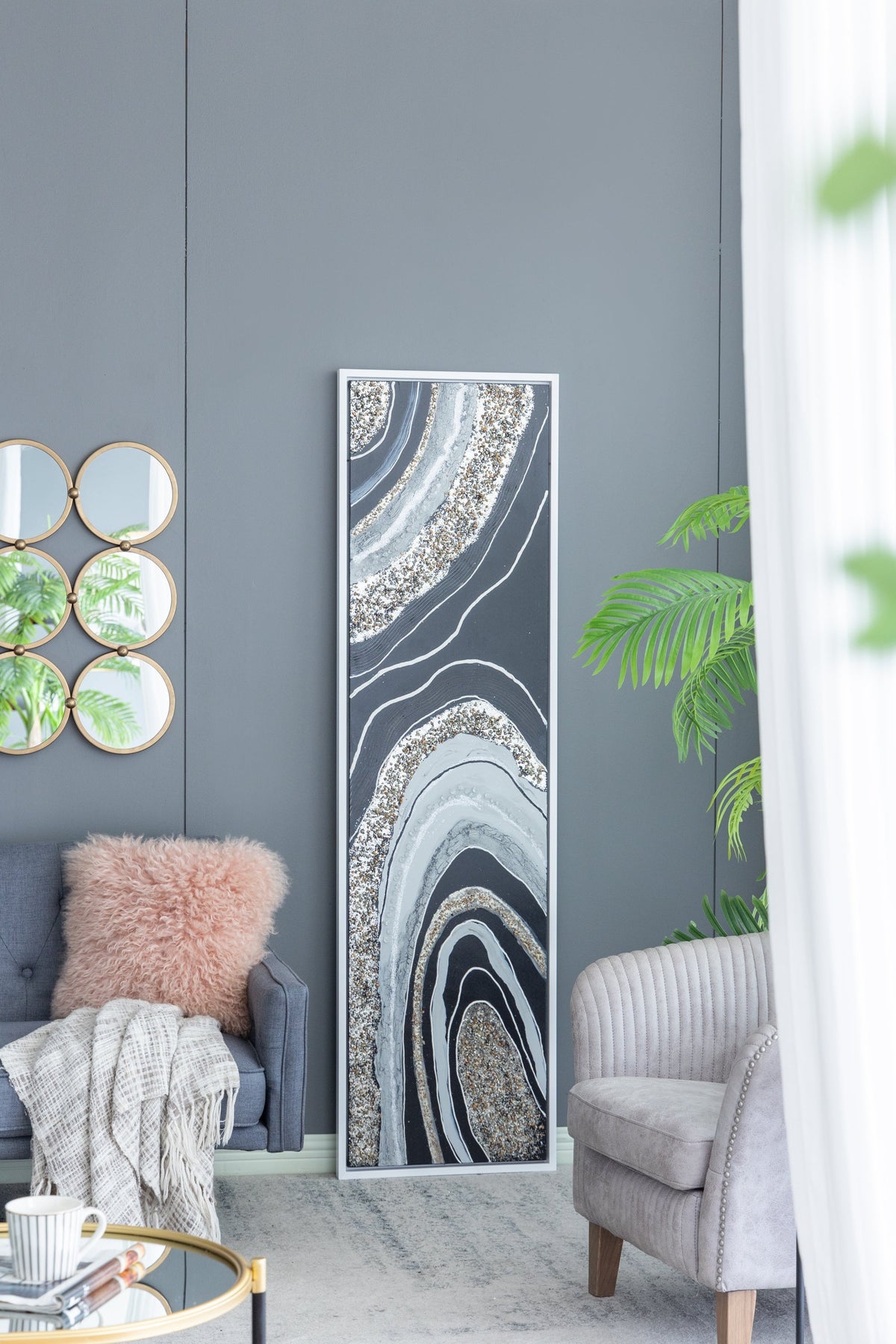 Elongated rectangle wall art with silver frame in multicolor design by HouseOfZazla on Tampa Home & Garden Store