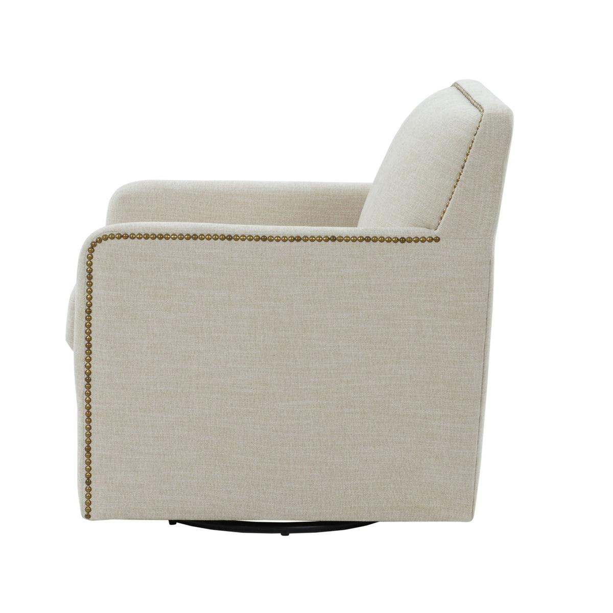 Swivel Accent Chair beige fabric with antique brass nailhead trim by HouseOfZazla on Tampa Home & Garden Store
