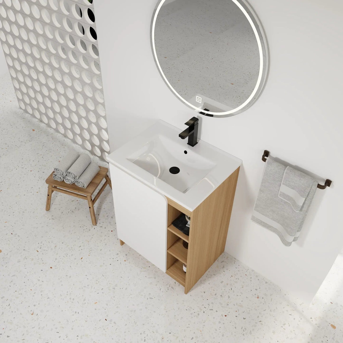 Freestanding Vanity with Thin Rim Sink Light Oak