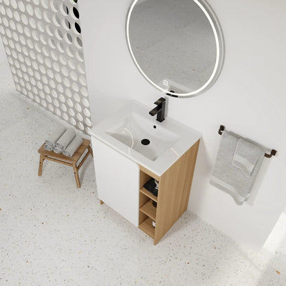 Freestanding Vanity with Thin Rim Sink Light Oak