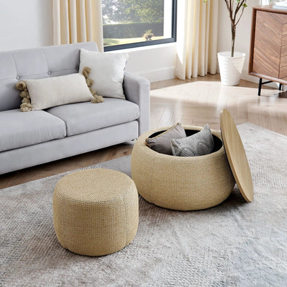 Natural woven round storage ottomans set of 3 for living room on Tampa Home & Garden Store