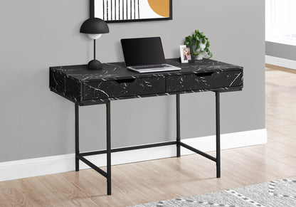 Marble look computer desk with dual storage drawers and black metal frame for home office on Tampa Home & Garden Store