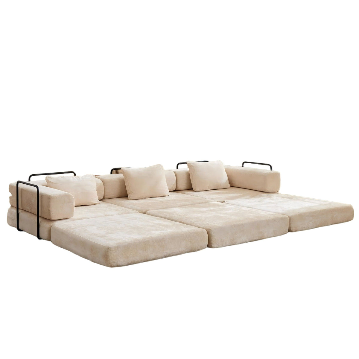 Convertible Floor Sofa Bed Sectional beige upholstery with black metal frame HouseOfZazla on Tampa Home & Garden Store