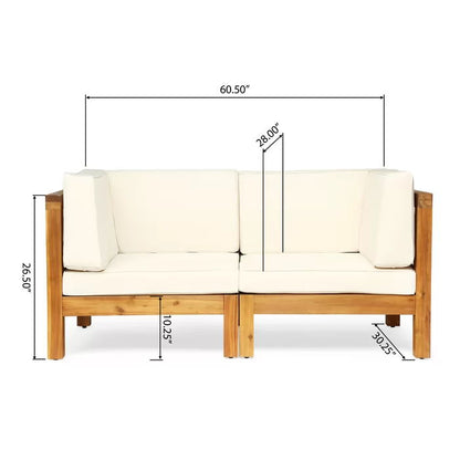 Brava X Back Loveseat two-seat sofa with beige water-resistant cushions on a wooden frame on Tampa Home & Garden Store