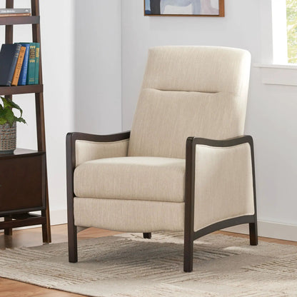 Drury Upholstered Pushback Recliner set by Unique Piece Furniture in fabric with dark wood frame on Tampa Home & Garden Store