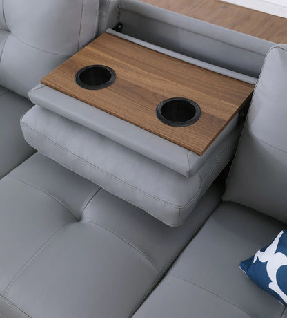 Irine gray sectional sofa with ottoman and wood center tray with two cup holders by Unique Piece on Tampa Home & Garden Store