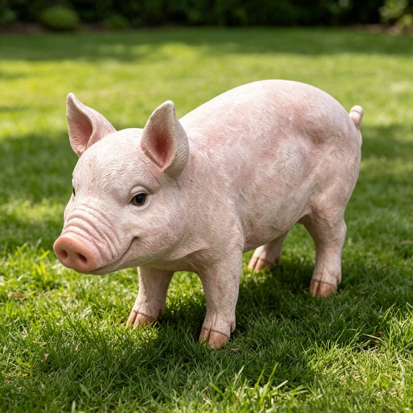 Cheerful Beige Pig Garden Statue by HouseOfZazla, outdoor beige pig sculpture in grass on Tampa Home & Garden Store