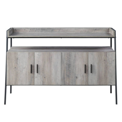 Samiya gray TV stand with black metal frame and wood-grain shelves Unique Piece Furniture on Tampa Home & Garden Store