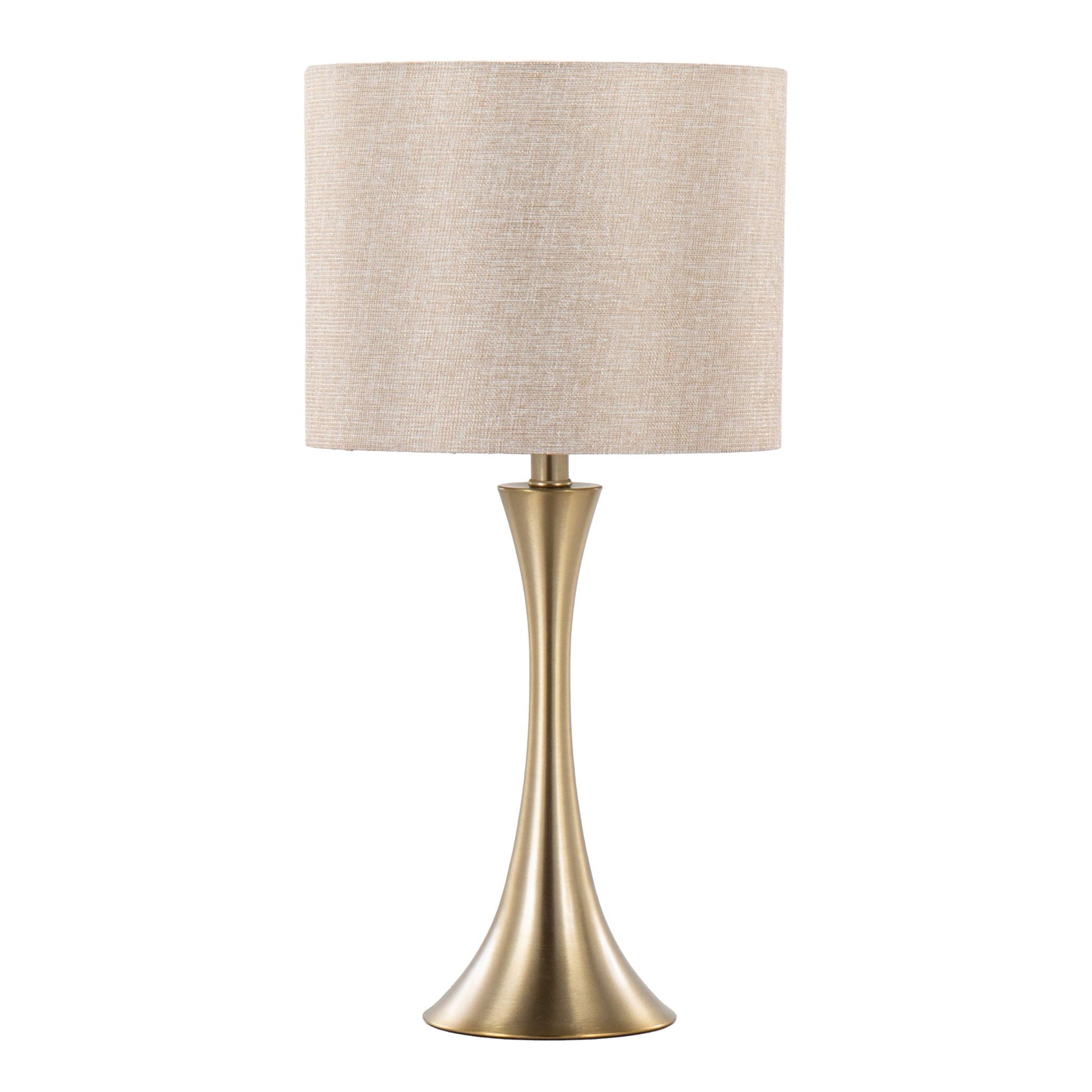 Lenuxe contemporary table lamp with beige linen shade and brass-finish base on Tampa Home & Garden Store