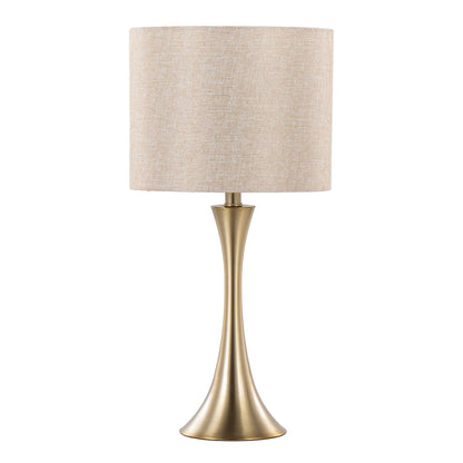 Lenuxe contemporary table lamp with beige linen shade and brass-finish base on Tampa Home & Garden Store