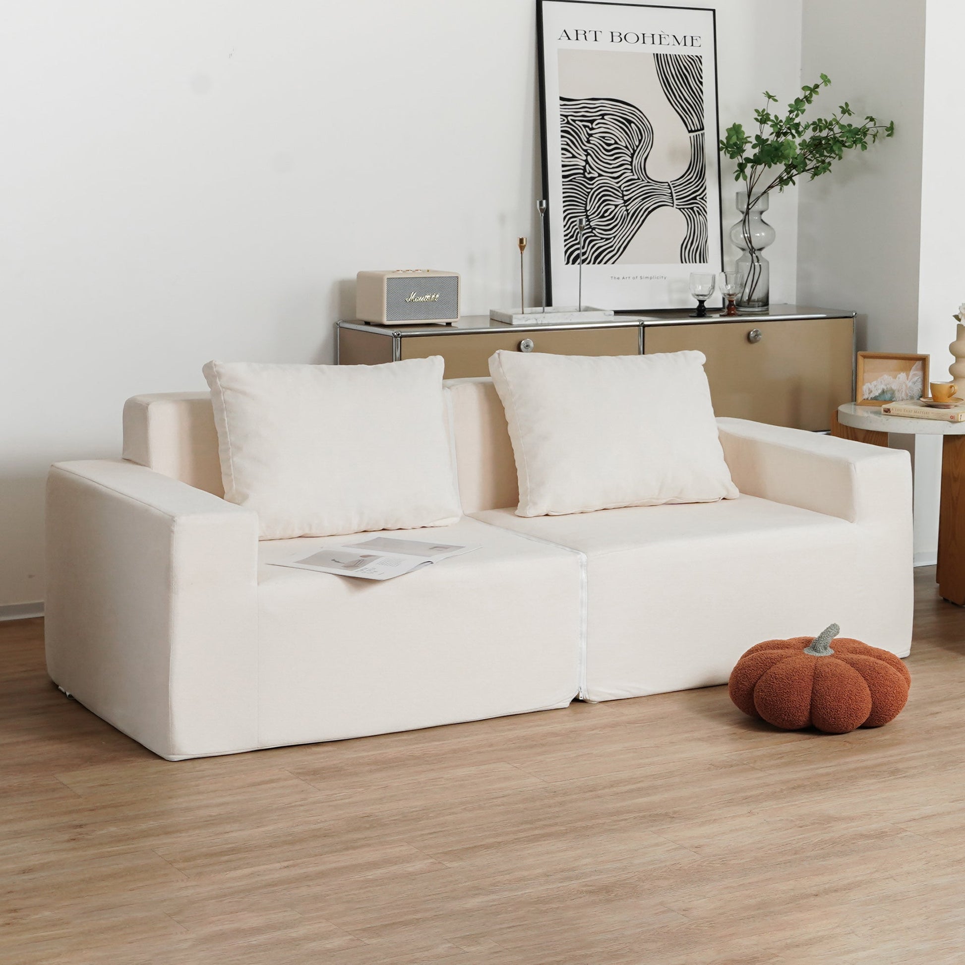 No Installation&Convertible Living room foam sofa chair Loveseat Twin Size with Armrests Removable and Machine Washable Cover - Tampa Home & Garden Store