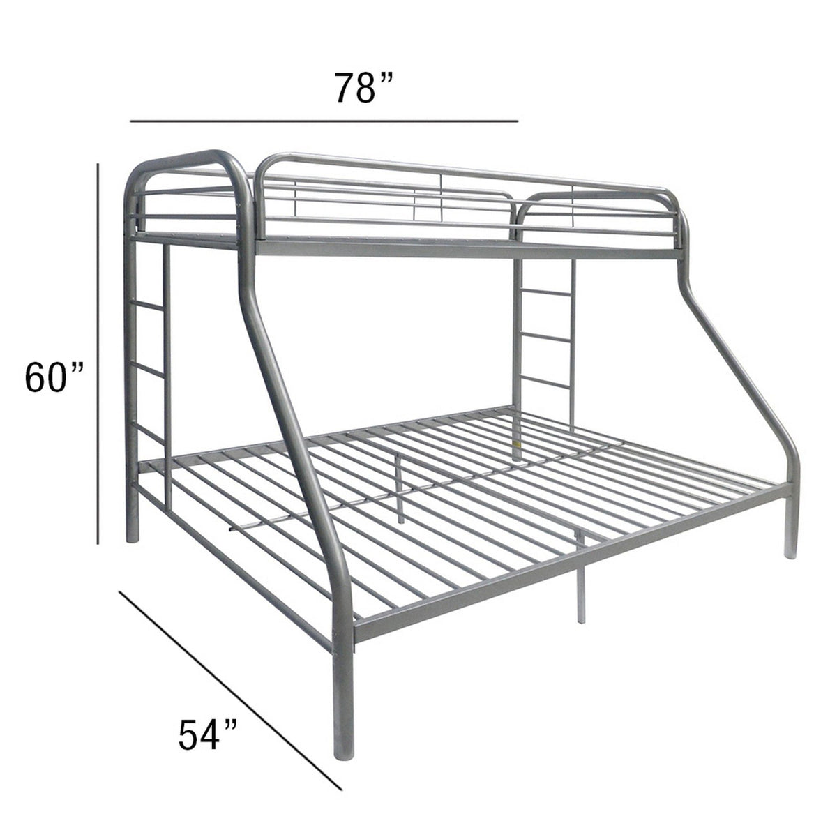 Tritan Twin/Full Bunk Bed in silver metal by HouseOfZazla with safety rails and ladder on Tampa Home & Garden Store