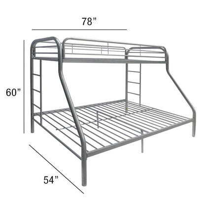 Tritan Twin/Full Bunk Bed in silver metal by HouseOfZazla with safety rails and ladder on Tampa Home & Garden Store