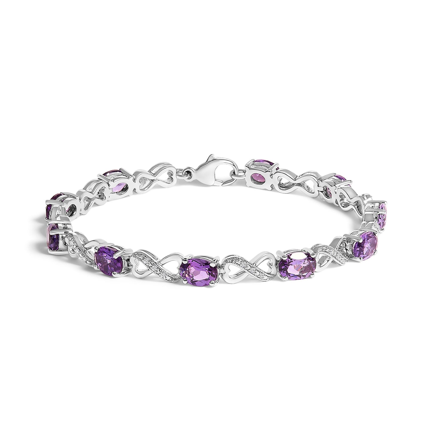 Bracelet sterling silver oval amethyst and diamond infinity-link with purple stones, 7 inches on Tampa Home & Garden Store