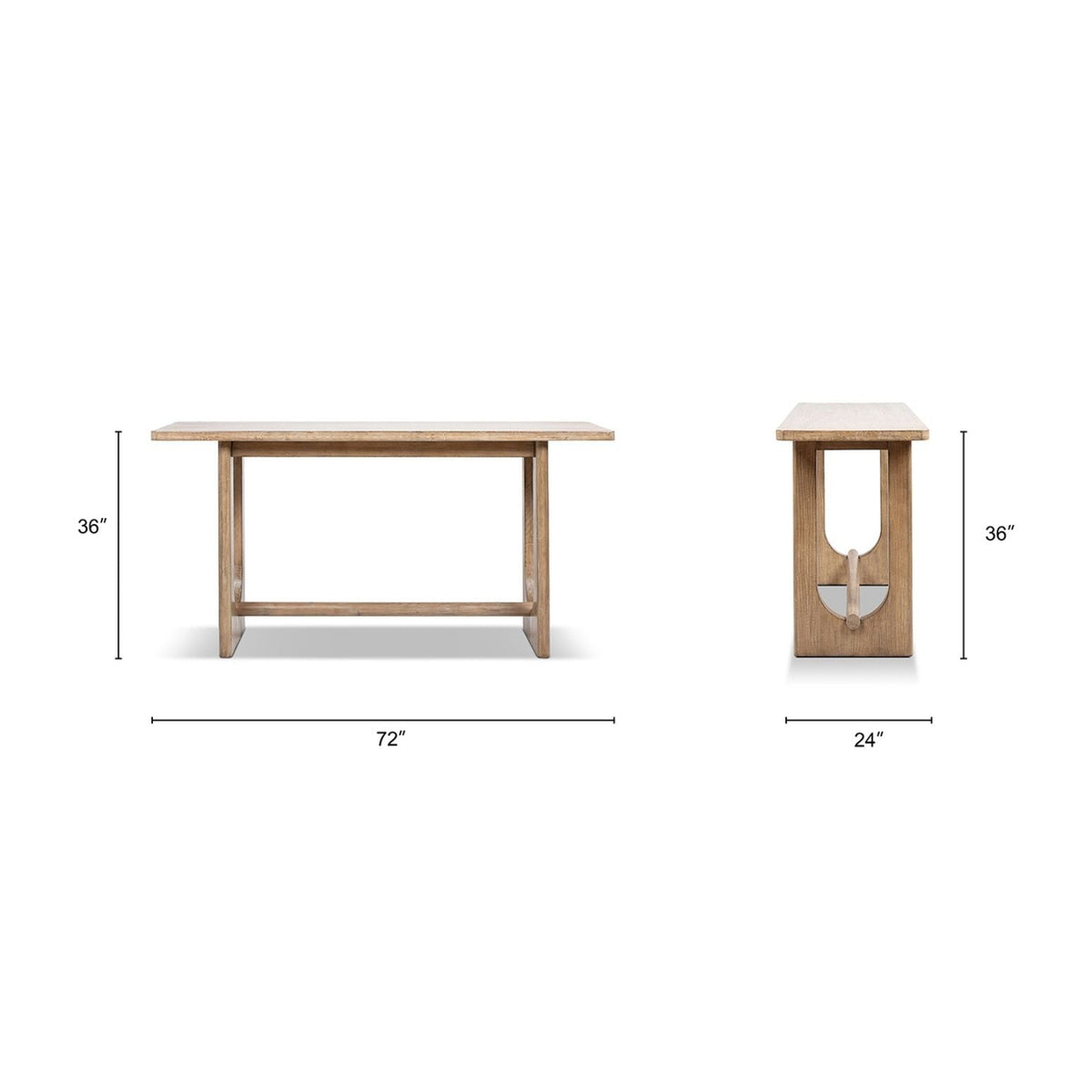 Reclaimed pine trestle console table with open base in antique brown, 72in long on Tampa Home & Garden Store