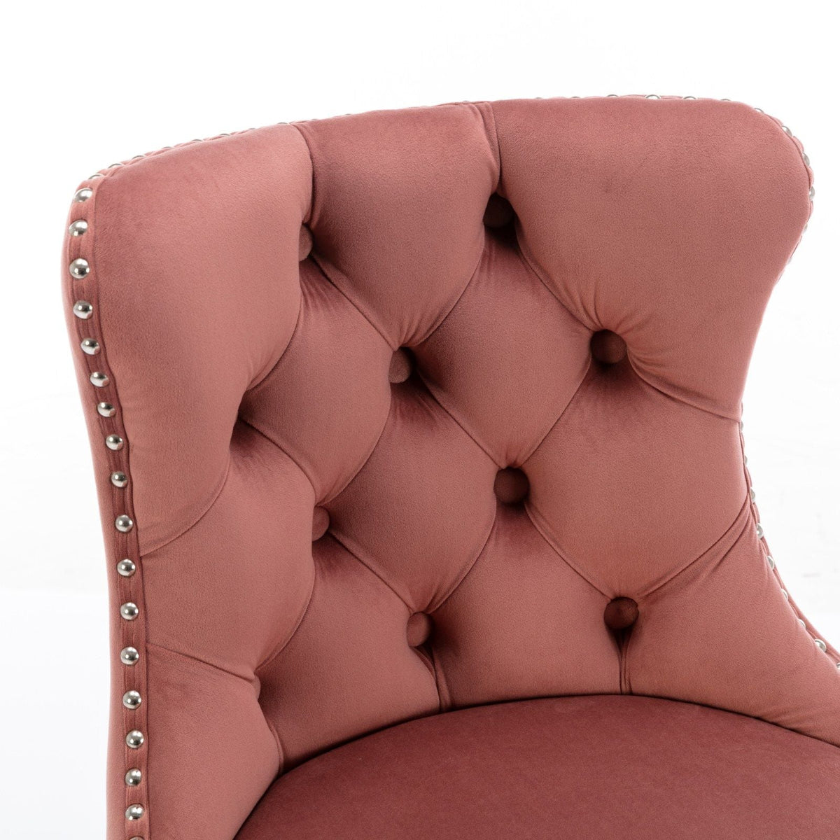 Swivel barstool backrest in pink velvet with tufted buttons and silver nailhead trim on Tampa Home & Garden Store