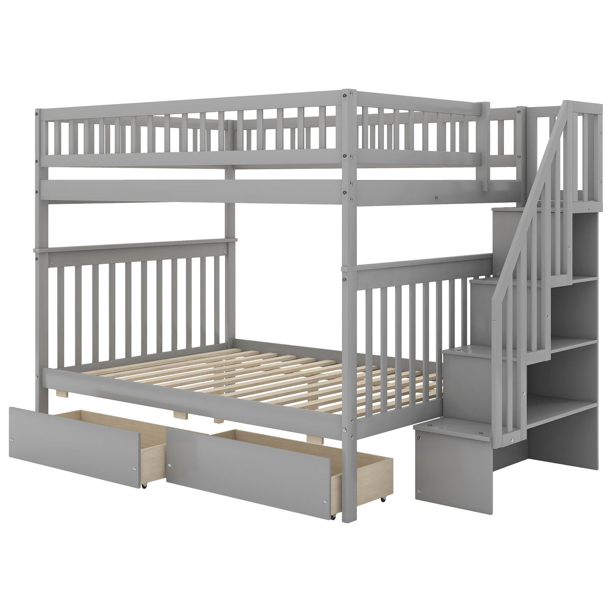 Bunk bed with staircase gray wooden finish HouseOfZazla on Tampa Home & Garden Store