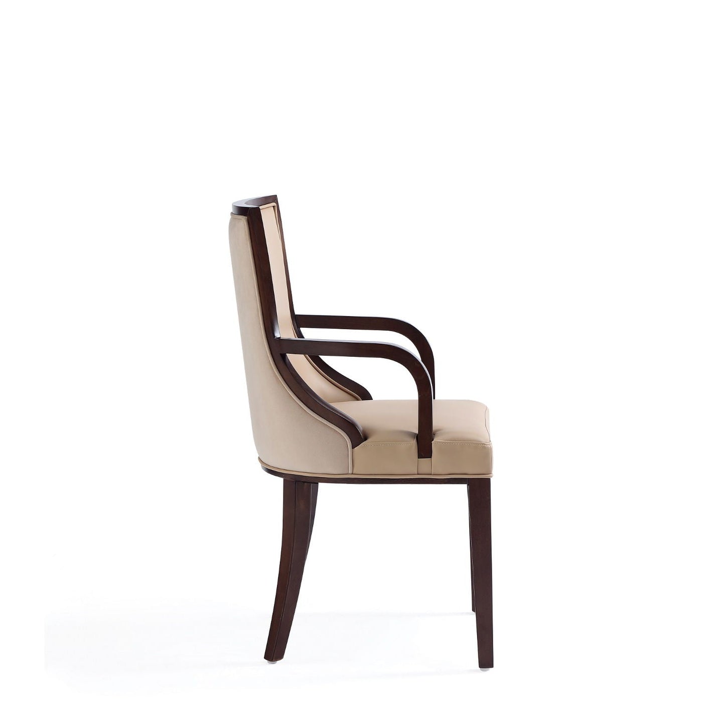 Grand Tan Armchair in Faux Leather and Walnut