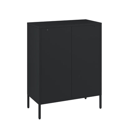 Metal accent cabinet black finish with two doors and slim legs, adjustable shelves HouseOfZazla on Tampa Home & Garden Store