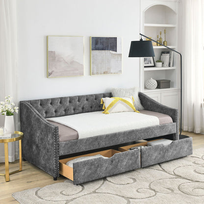 Upholstered Tufted Daybed with Storage Drawers