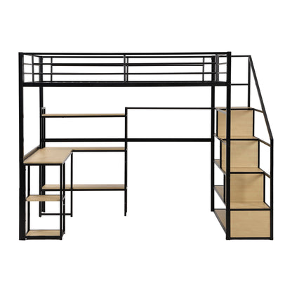 Full Size Loft Bed With Staircase, Desk And Shelves in black by HouseOfZazla on Tampa Home & Garden Store