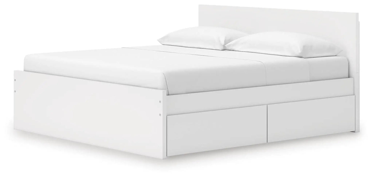 Onita panel platform bed in white with underbed storage drawers on Tampa Home & Garden Store