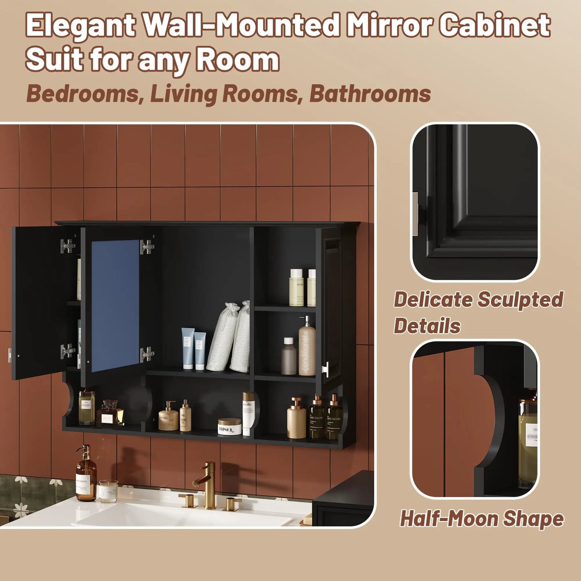 Medicine cabinet, modern wall-mounted with open shelves in black by Unique Piece Furniture on Tampa Home & Garden Store