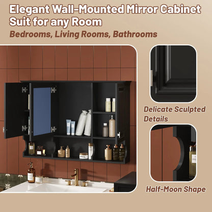 Medicine cabinet, modern wall-mounted with open shelves in black by Unique Piece Furniture on Tampa Home & Garden Store