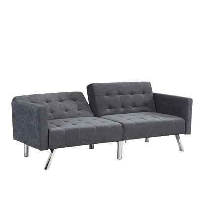 Futon sofa bed set, grey tufted fabric, armrests, 2-piece modular sofa with chrome legs on Tampa Home & Garden Store