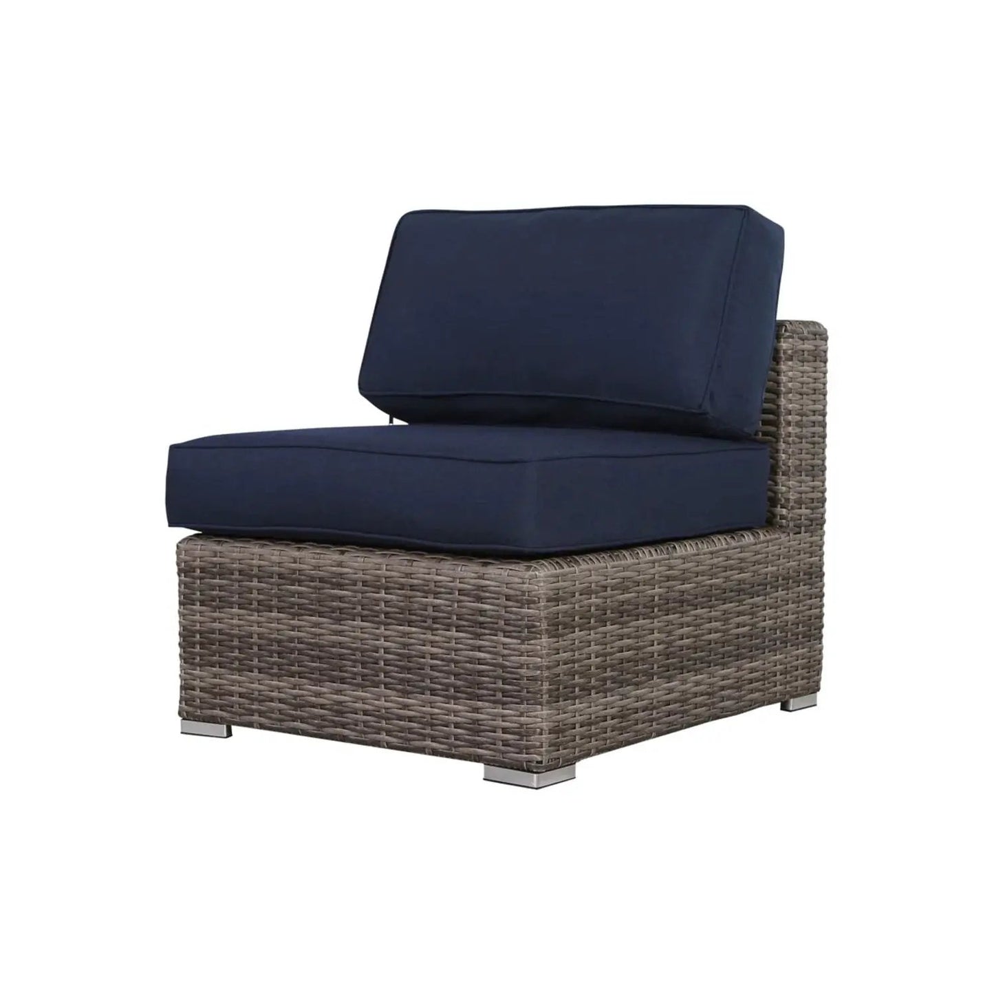 Wide Armless Outdoor Chairs with Navy Cushions, Rattan Base, 2-Pack Unique Piece Furniture on Tampa Home & Garden Store