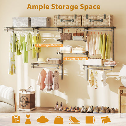 4-8 Feet Closet Organizers and Storage System with Hanging Rod for Laundry Bedroom