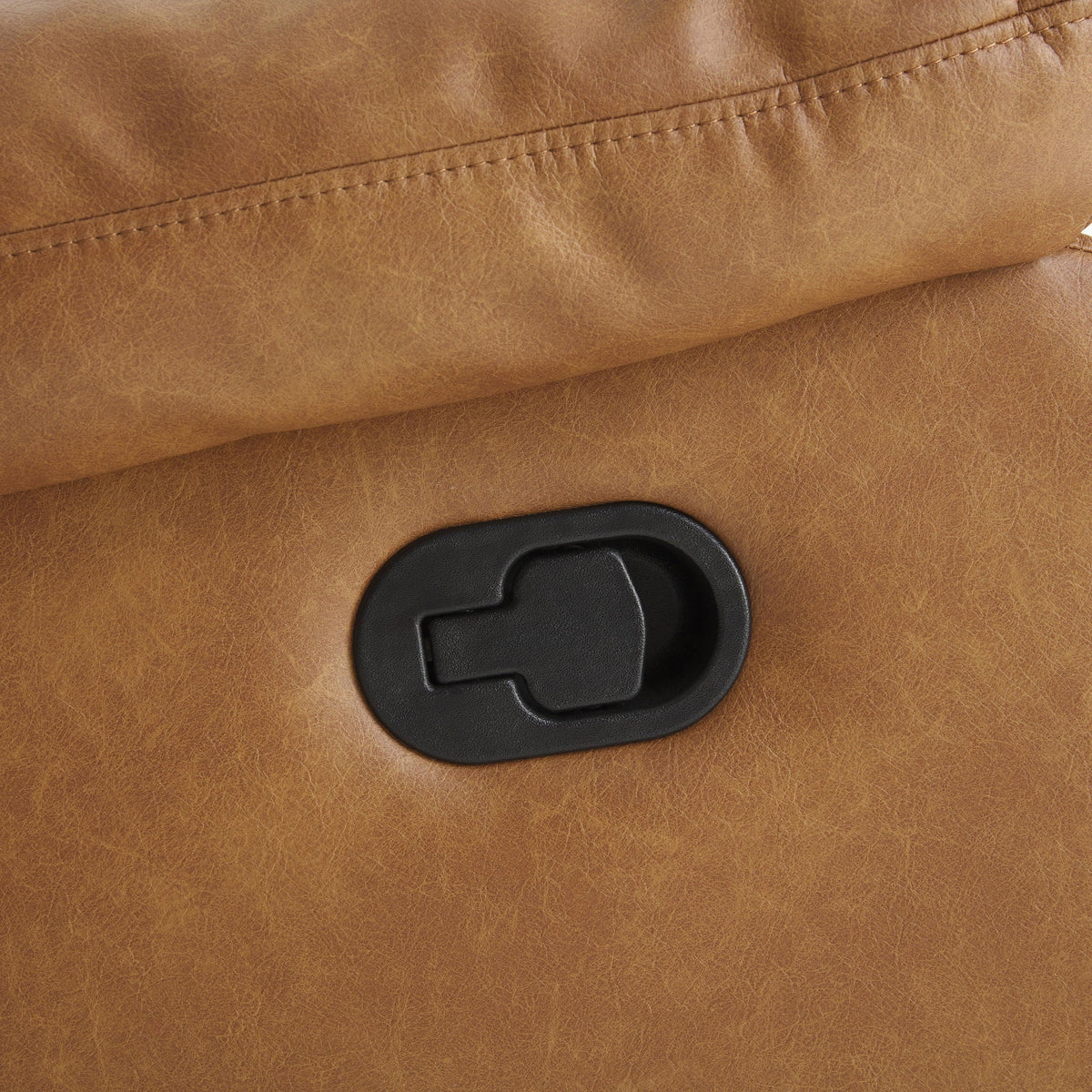 Charlotte Glider Recliner brown leather upholstery close-up with black lever on Tampa Home & Garden Store