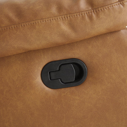 Charlotte Glider Recliner brown leather upholstery close-up with black lever on Tampa Home & Garden Store