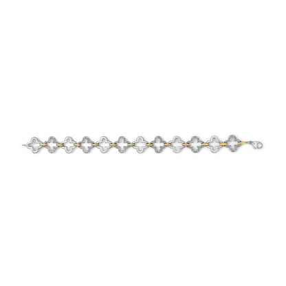 Bracelet two-tone .925 sterling silver flower-link diamond tennis, 7 in, 1/10 ct tw on Tampa Home & Garden Store