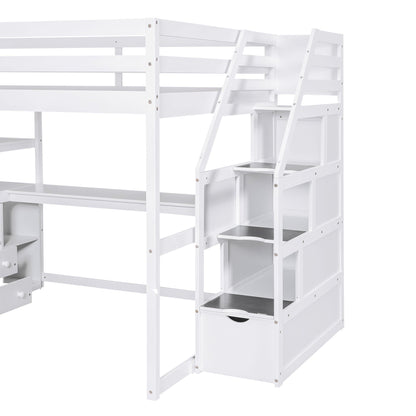 Loft bed with desk, shelves and 2 drawers in white by HouseOfZazla with a storage staircase on Tampa Home & Garden Store