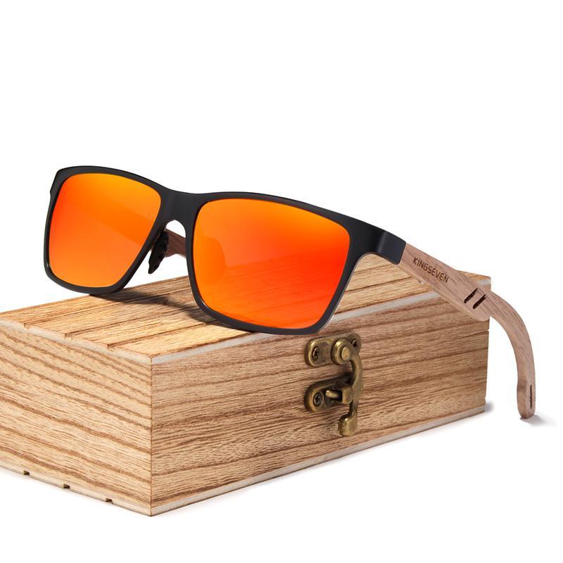 Sunglasses Stevvex bamboo wood polarized orange mirror lenses UV400 fashion eyewear on Tampa Home & Garden Store