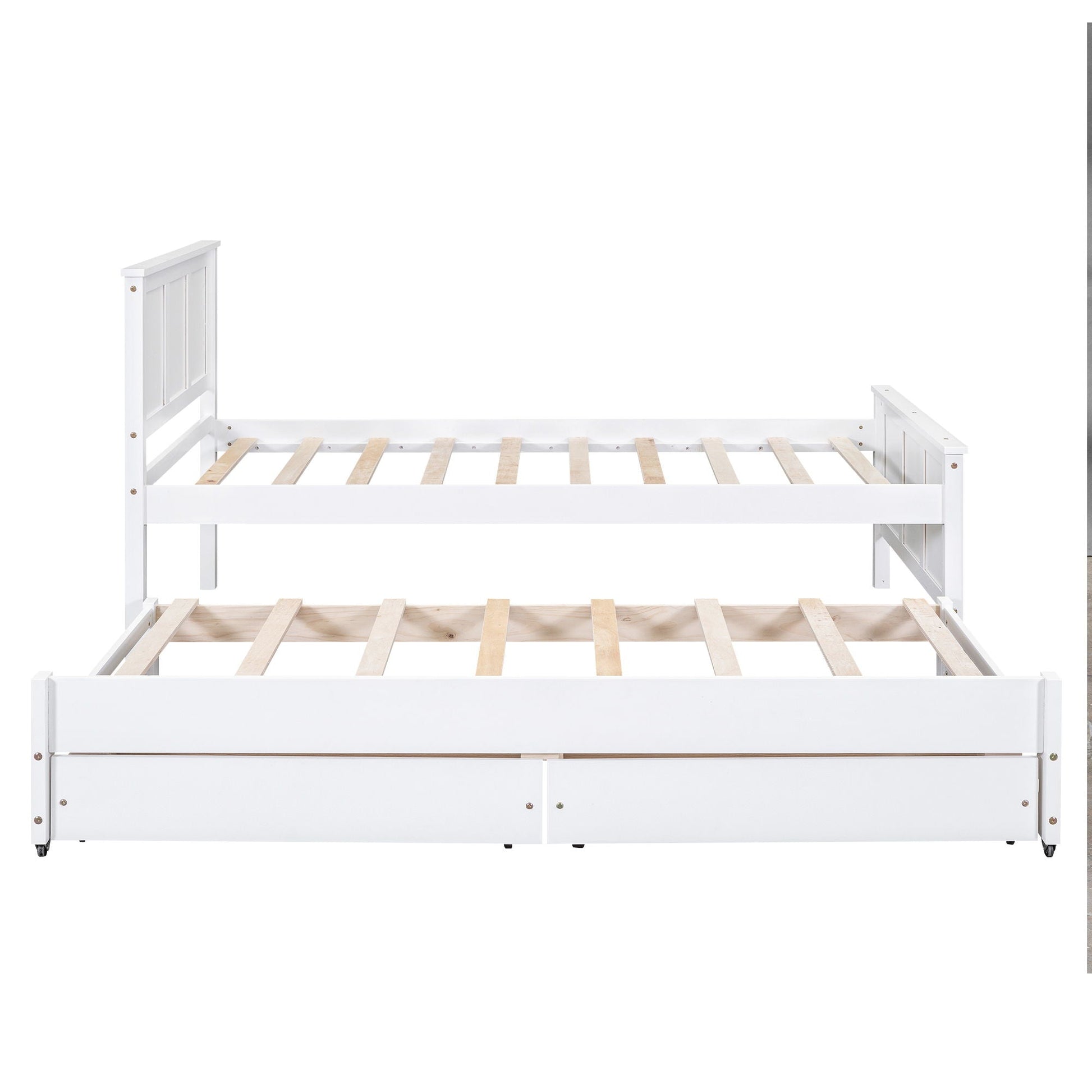 Platform bed with trundle and two drawers white wood HouseOfZazla on Tampa Home & Garden Store