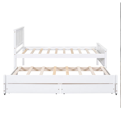 Platform bed with trundle and two drawers white wood HouseOfZazla on Tampa Home & Garden Store