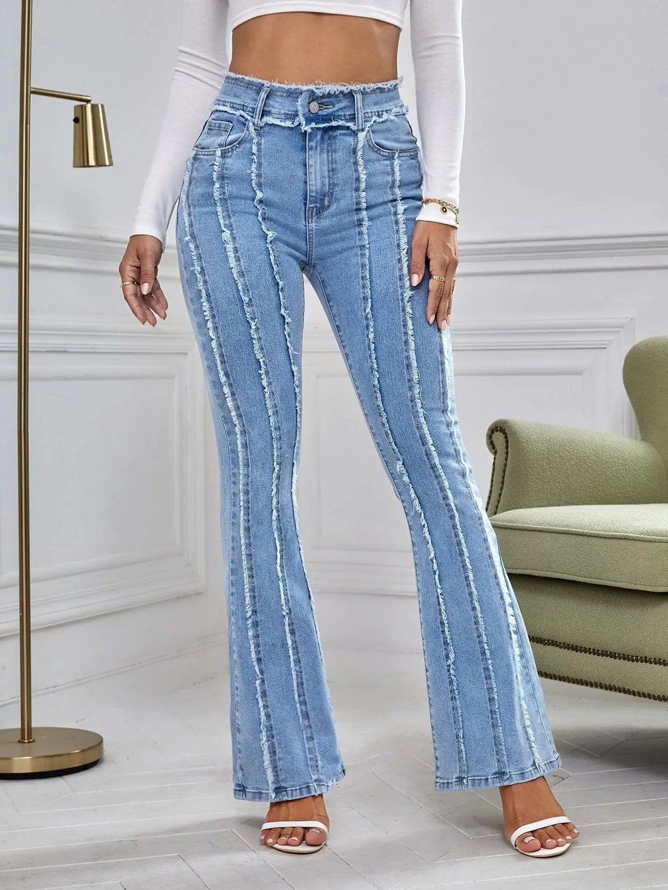 Jeans FLIPSTYLEZLLC Slightly Flared Wadding Jeans for Women, lightwash with frayed edges on Tampa Home & Garden Store