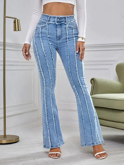 Jeans FLIPSTYLEZLLC Slightly Flared Wadding Jeans for Women, lightwash with frayed edges on Tampa Home & Garden Store