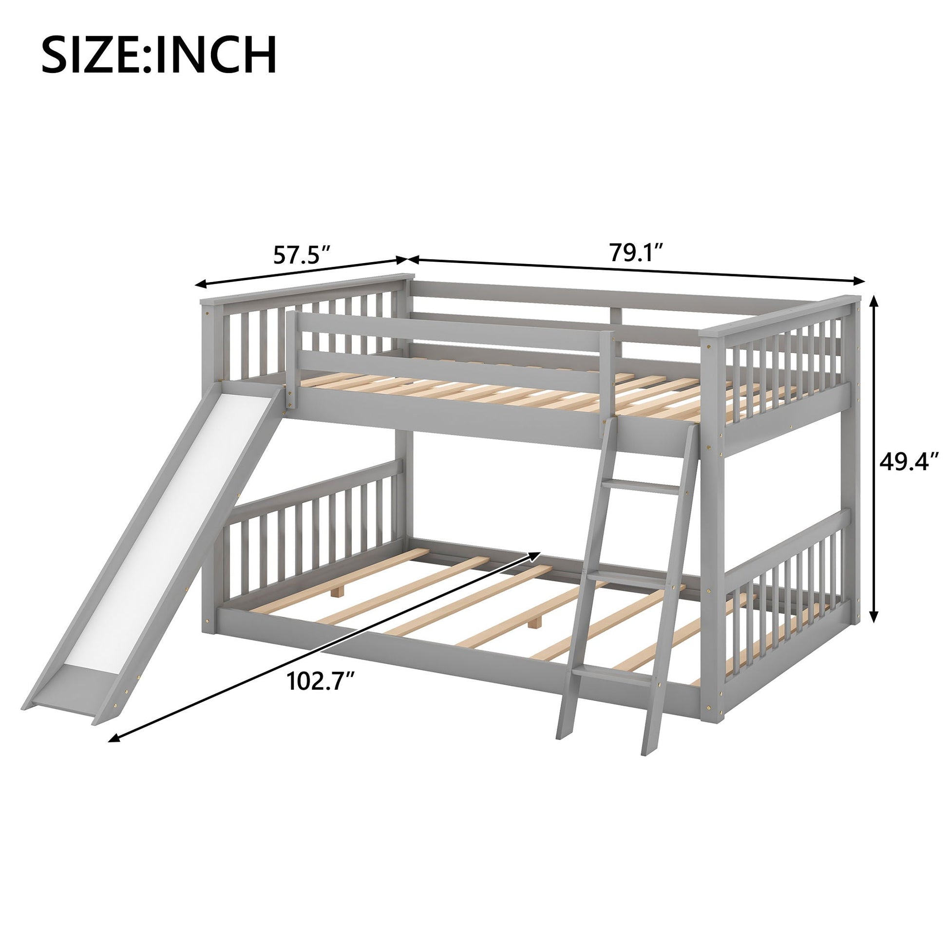 Bunk bed with slide and ladder by HouseOfZazla in grey, upper and lower bunks with guard rails on Tampa Home & Garden Store