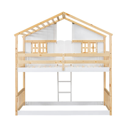 HouseOfZazla bunk bed with roof and ladder in natural wood on Tampa Home & Garden Store