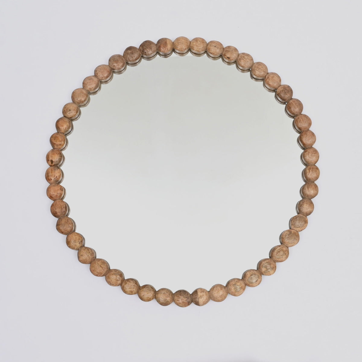 Decorative round hanging wall mirror with natural wood bead frame, HouseOfZazla on Tampa Home & Garden Store